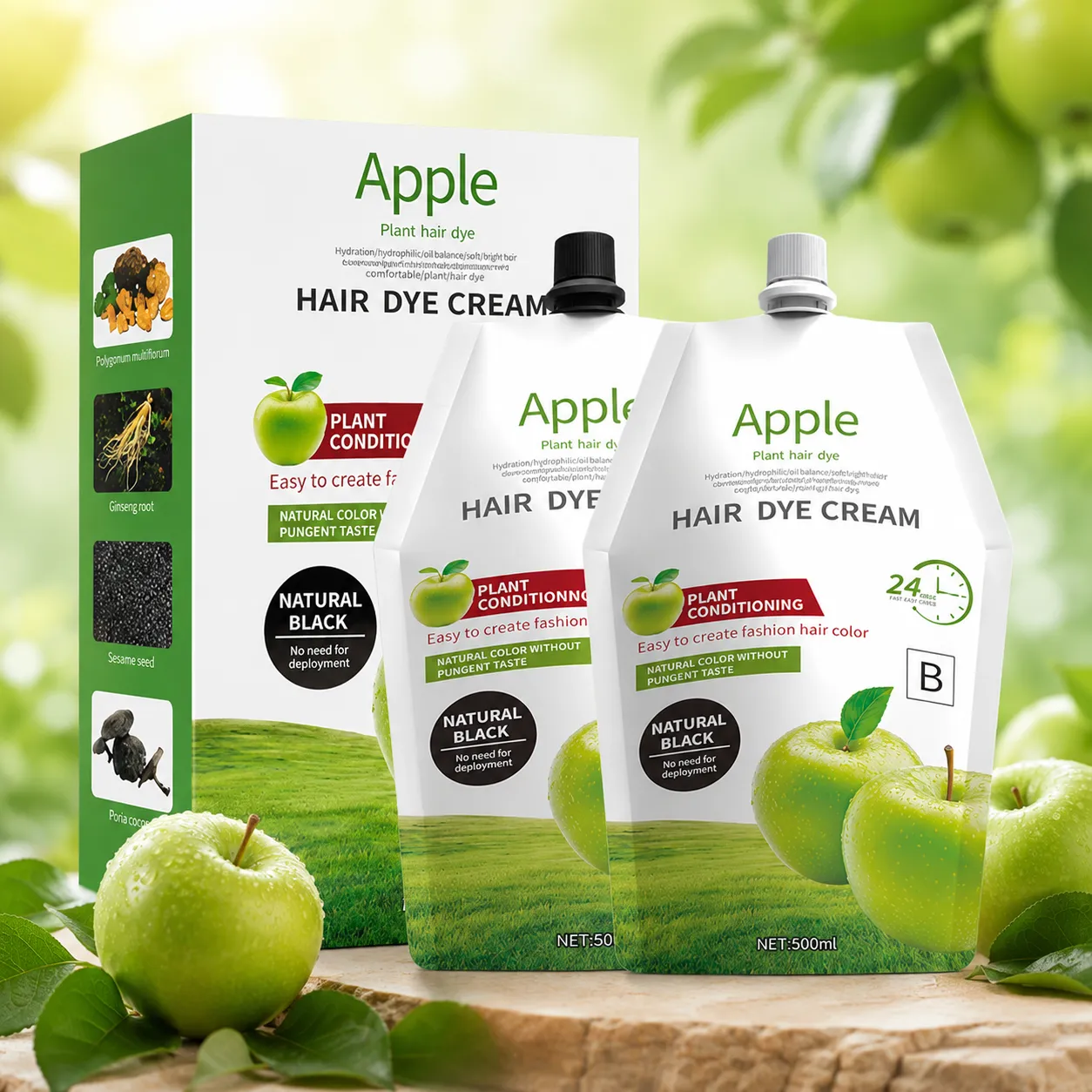 Apple Plant Conditioning Natural Black Hair Dye Cream Kit