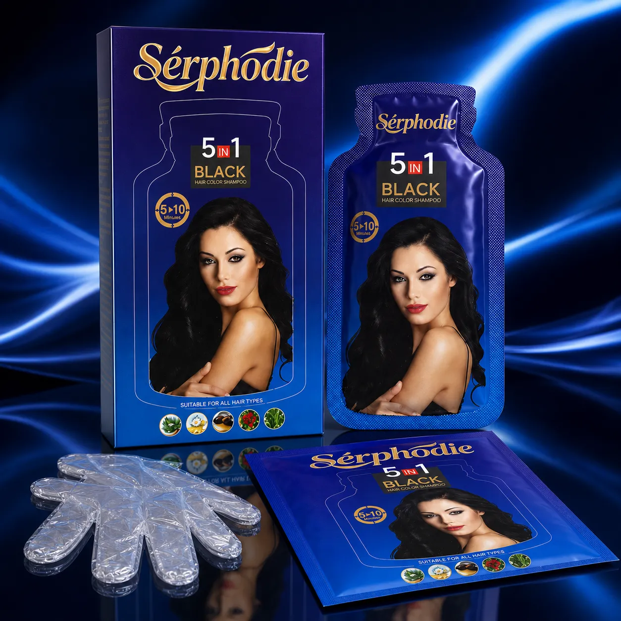 Sérphodie 5-in-1 Glossy Black Hair Color Shampoo