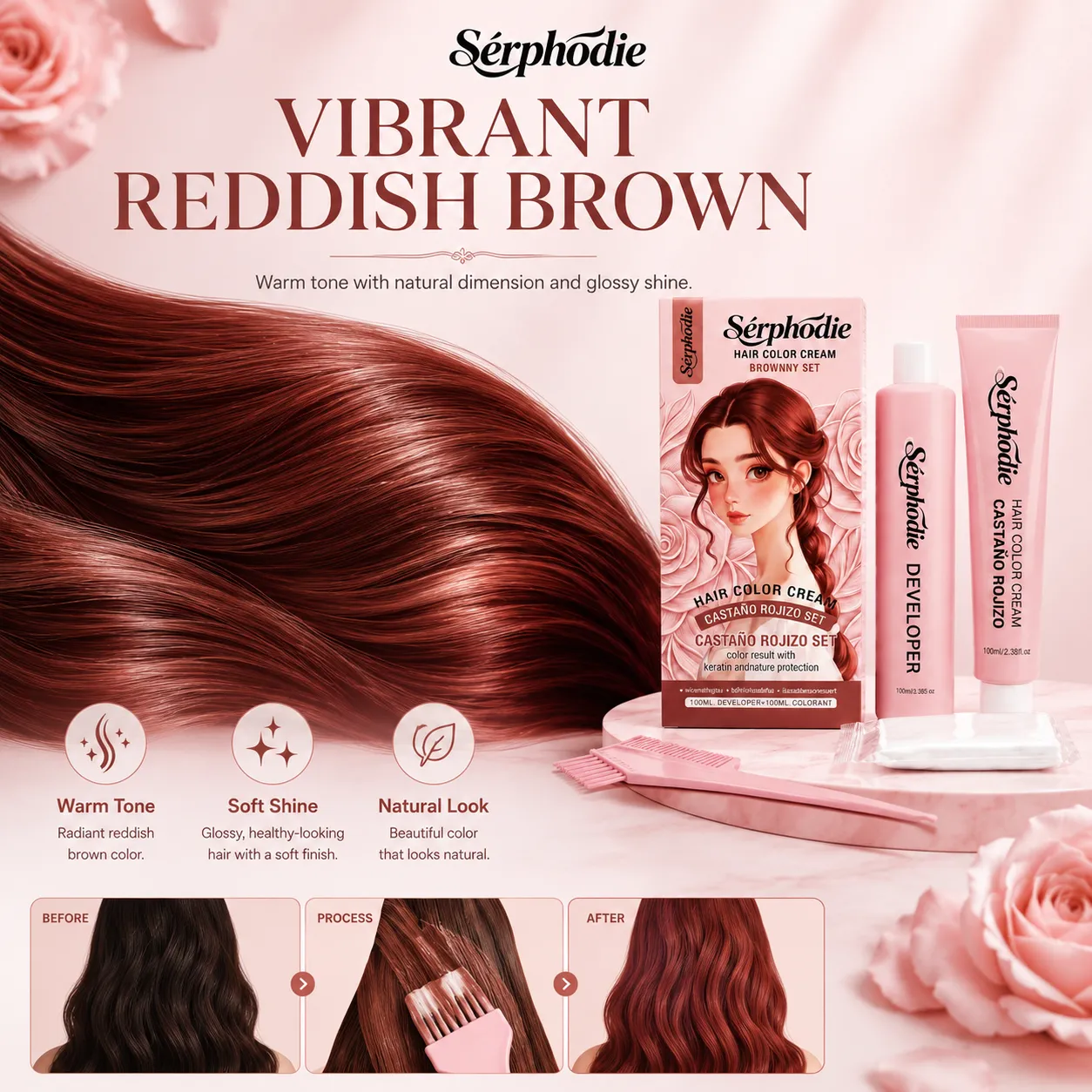 Sérphodie Reddish Brown At-Home Hair Color Cream Kit