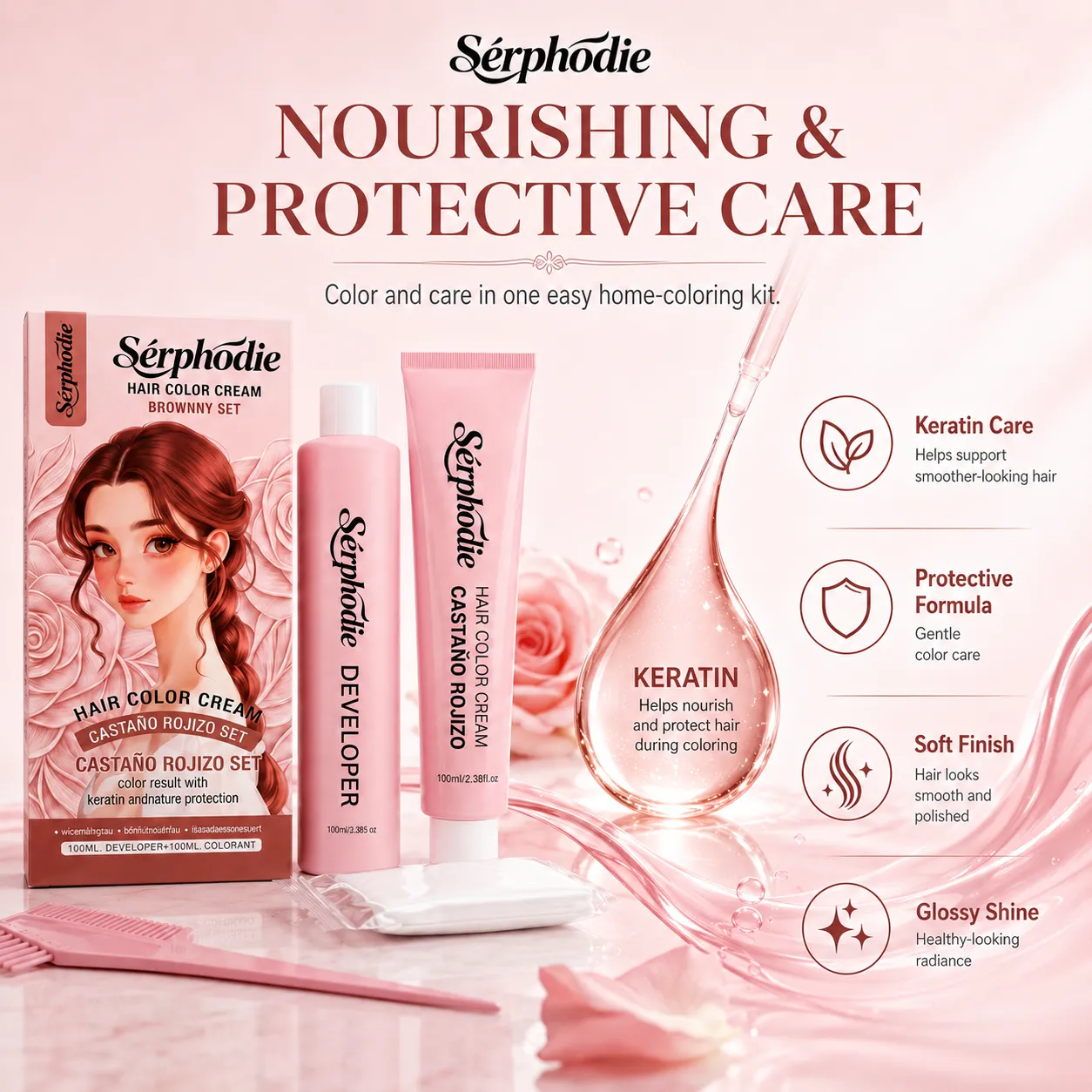 Sérphodie Reddish Brown At-Home Hair Color Cream Kit