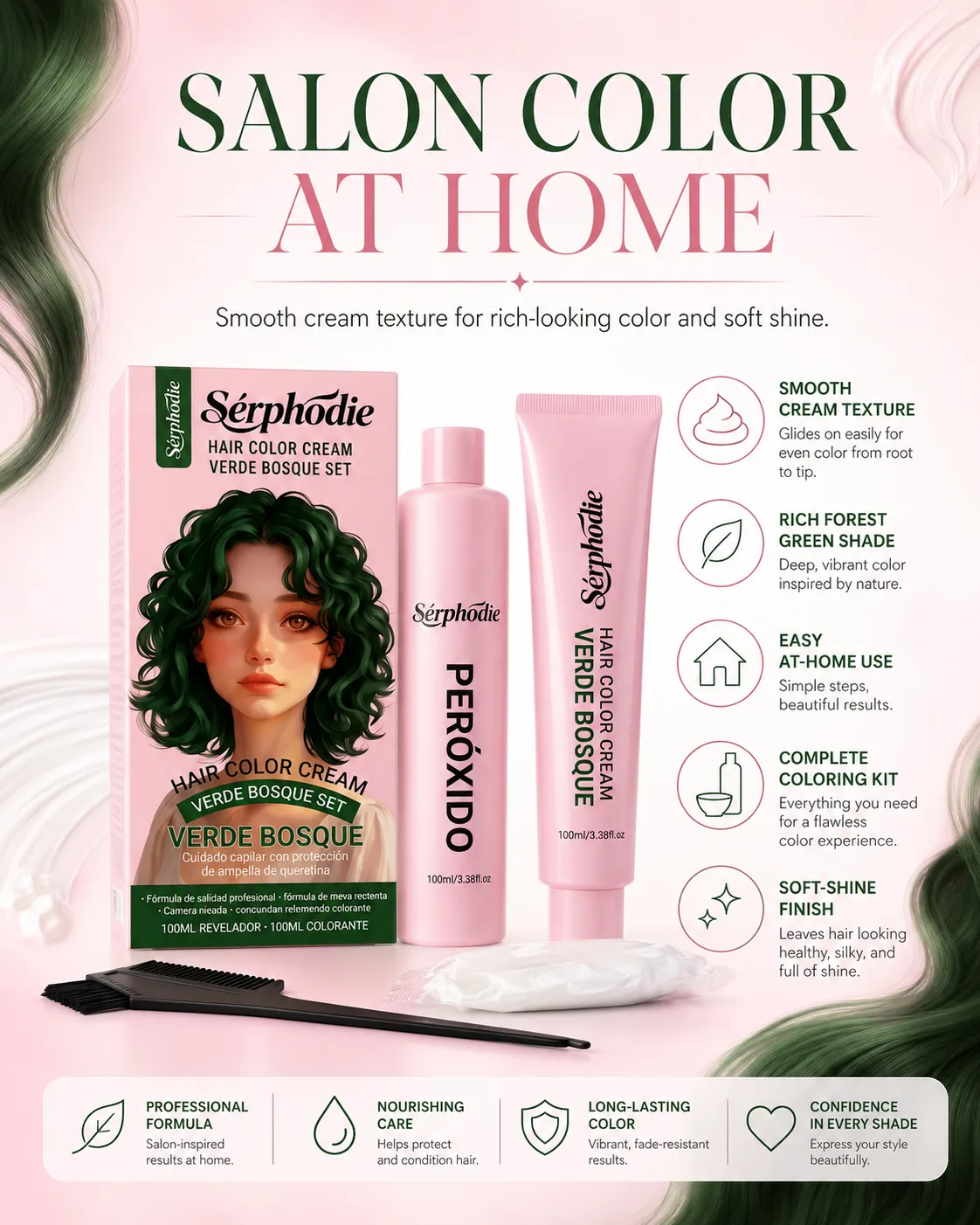 Sérphodie Forest Green At-Home Hair Color Cream Kit