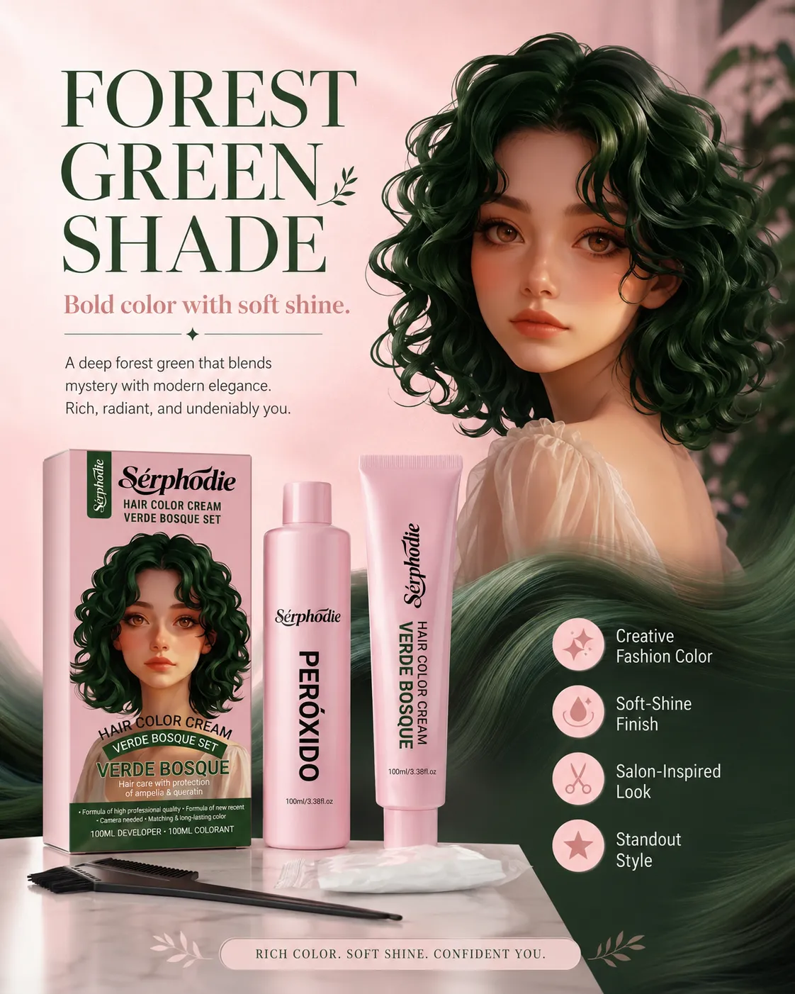 Sérphodie Forest Green At-Home Hair Color Cream Kit
