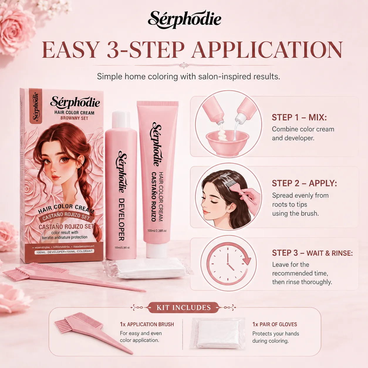 Sérphodie Reddish Brown At-Home Hair Color Cream Kit