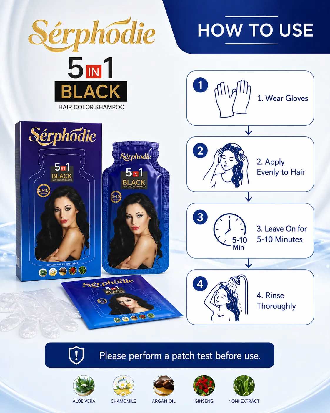 Sérphodie 5-in-1 Glossy Black Hair Color Shampoo