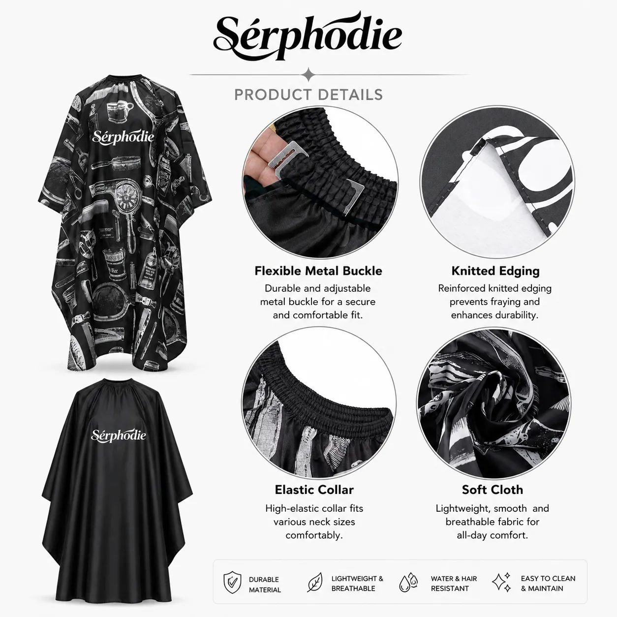 Sérphodie Professional Salon Cape – Printed & Classic Black Styles