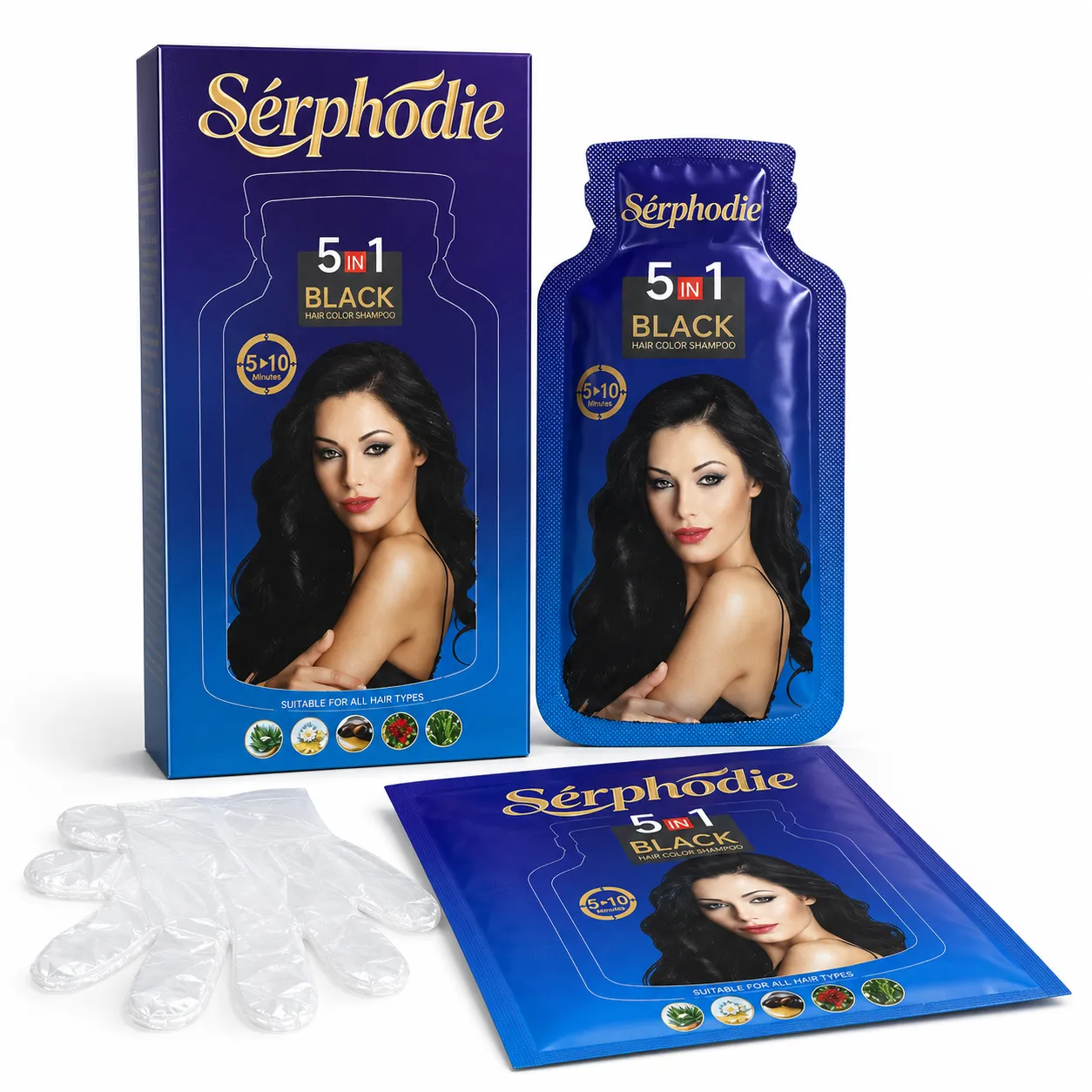 Sérphodie 5-in-1 Glossy Black Hair Color Shampoo
