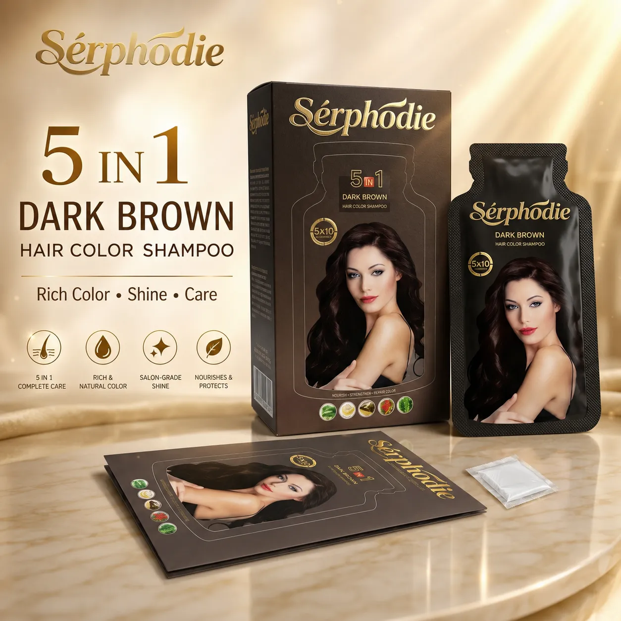Sérphodie 5-in-1 Dark Brown Plant Extract Hair Color Shampoo