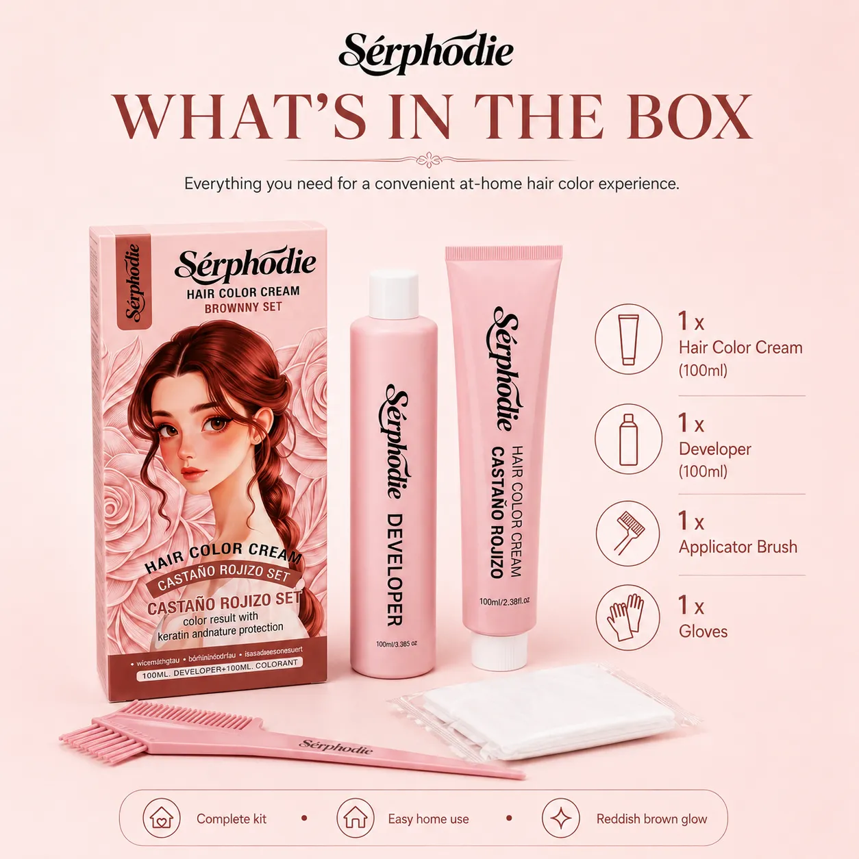 Sérphodie Reddish Brown At-Home Hair Color Cream Kit