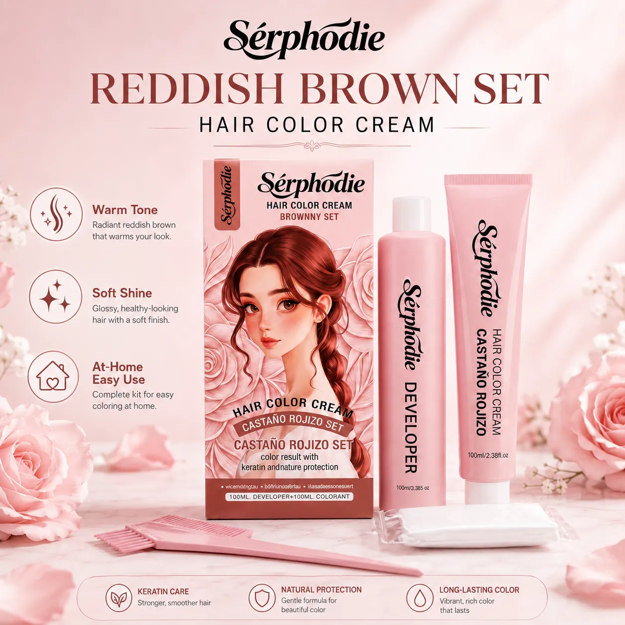 Sérphodie Reddish Brown At-Home Hair Color Cream Kit