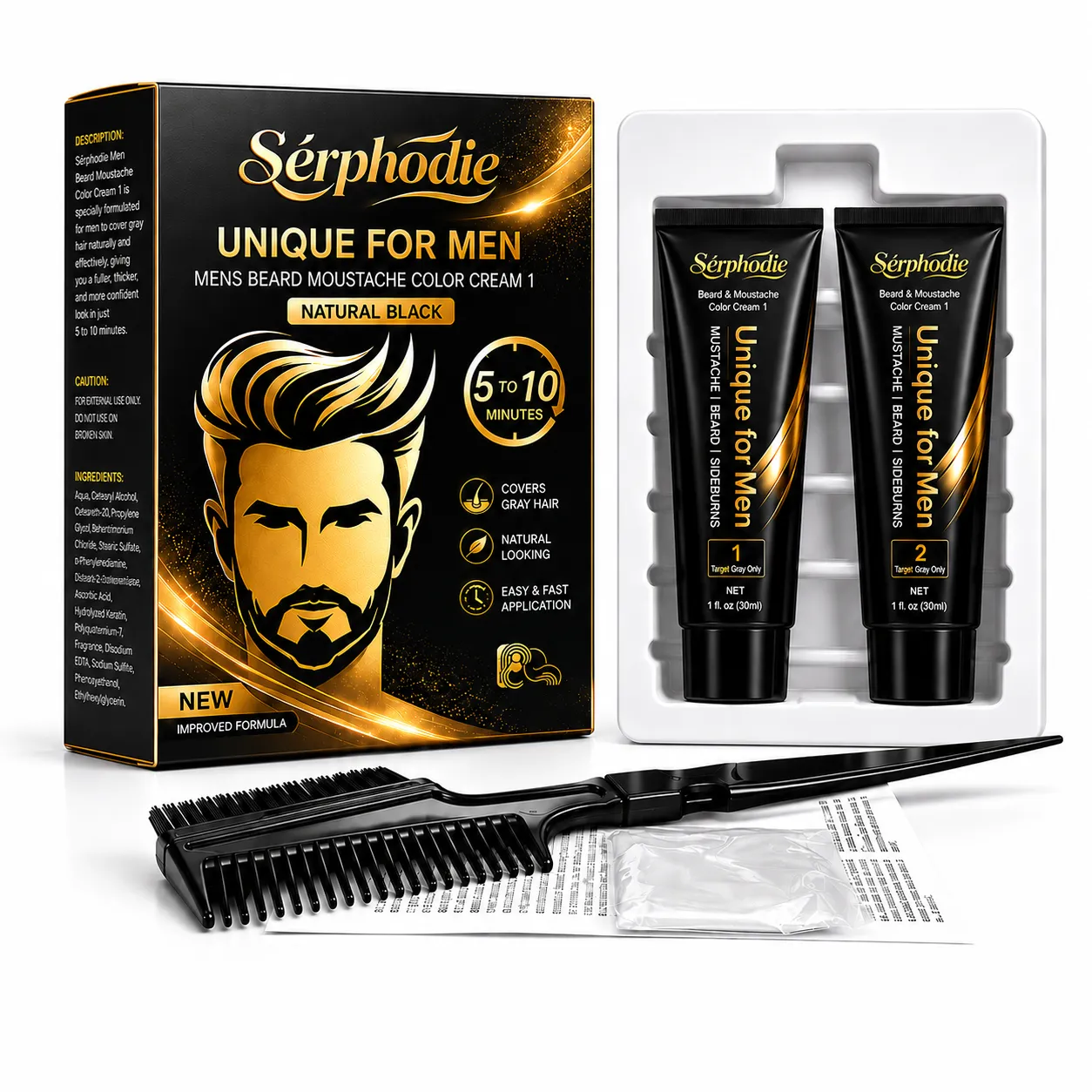 Serphodie Men’s Beard & Moustache Color Cream Kit