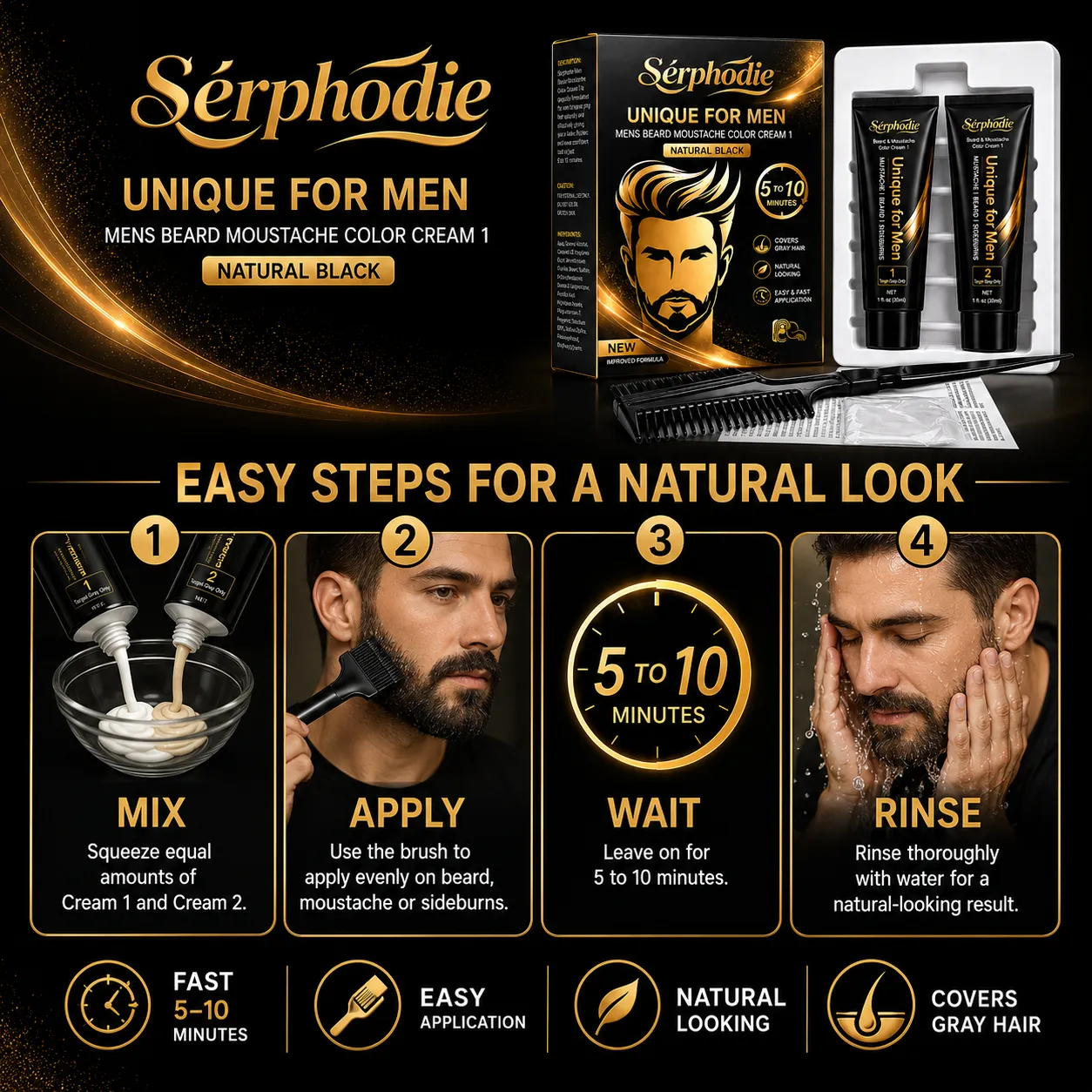 Serphodie Men’s Beard & Moustache Color Cream Kit