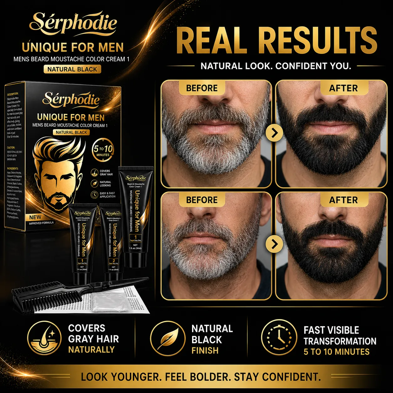 Serphodie Men’s Beard & Moustache Color Cream Kit