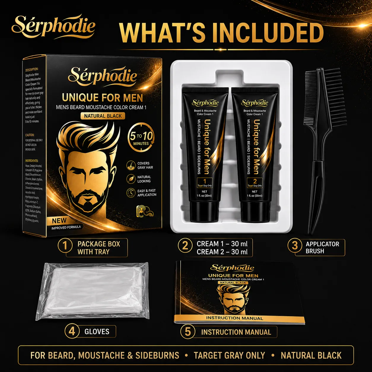 Serphodie Men’s Beard & Moustache Color Cream Kit