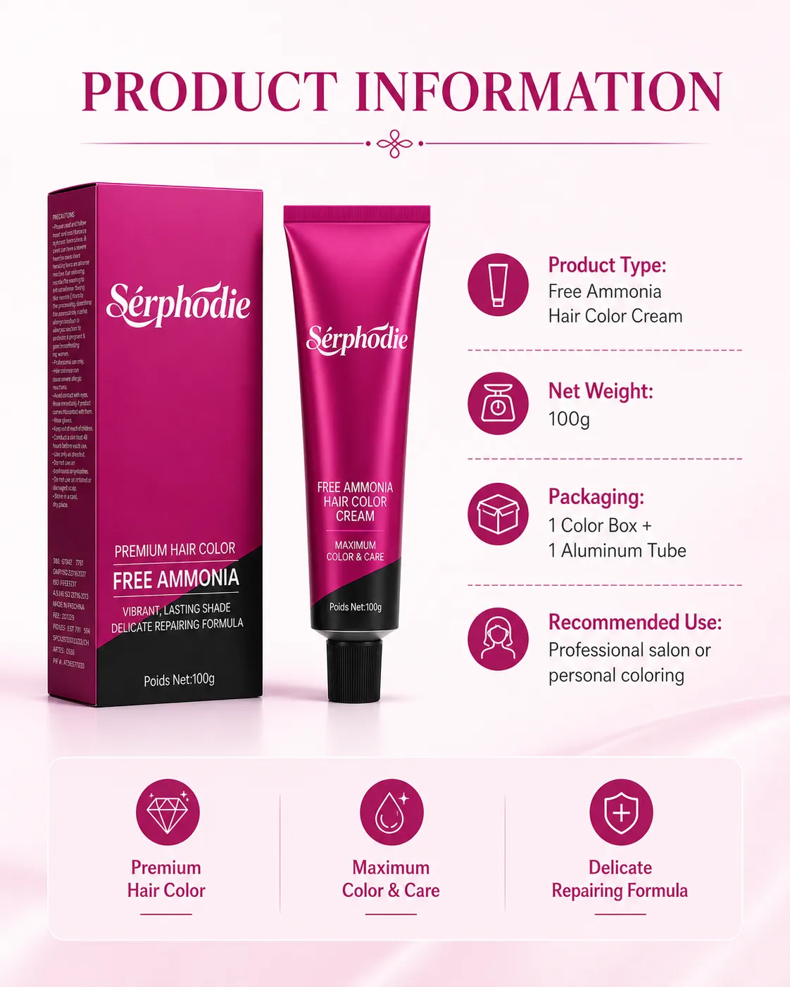 Serphodie Professional Free Ammonia Hair Color Cream