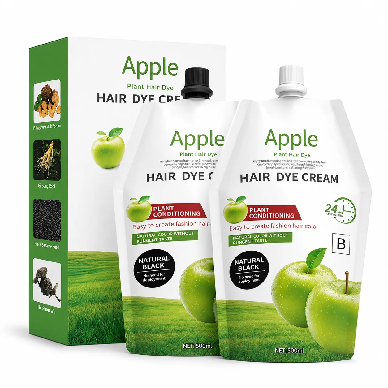 Apple Plant Conditioning Natural Black Hair Dye Cream Kit